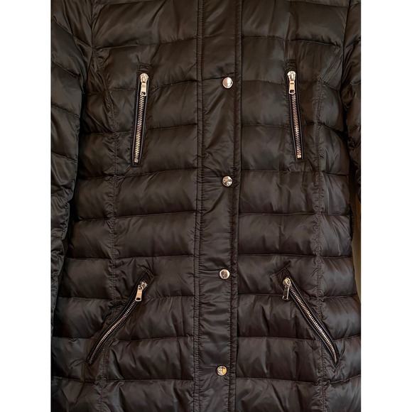 ZARA WOMAN Black Puffer Down/Feather Coat with Faux Fur Hood Zip Front Size S - Picture 2 of 14